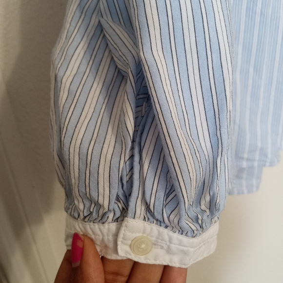 Ann Taylor Loft Striped Quarter Sleeve V Neck Plaid Printed Top Cottagecore - Picture 8 of 11